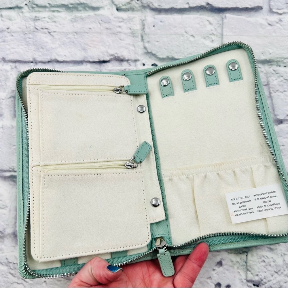 Wolf For Pottery Barn Mint Green Travel Jewelry Zip Case - Picture 4 of 6